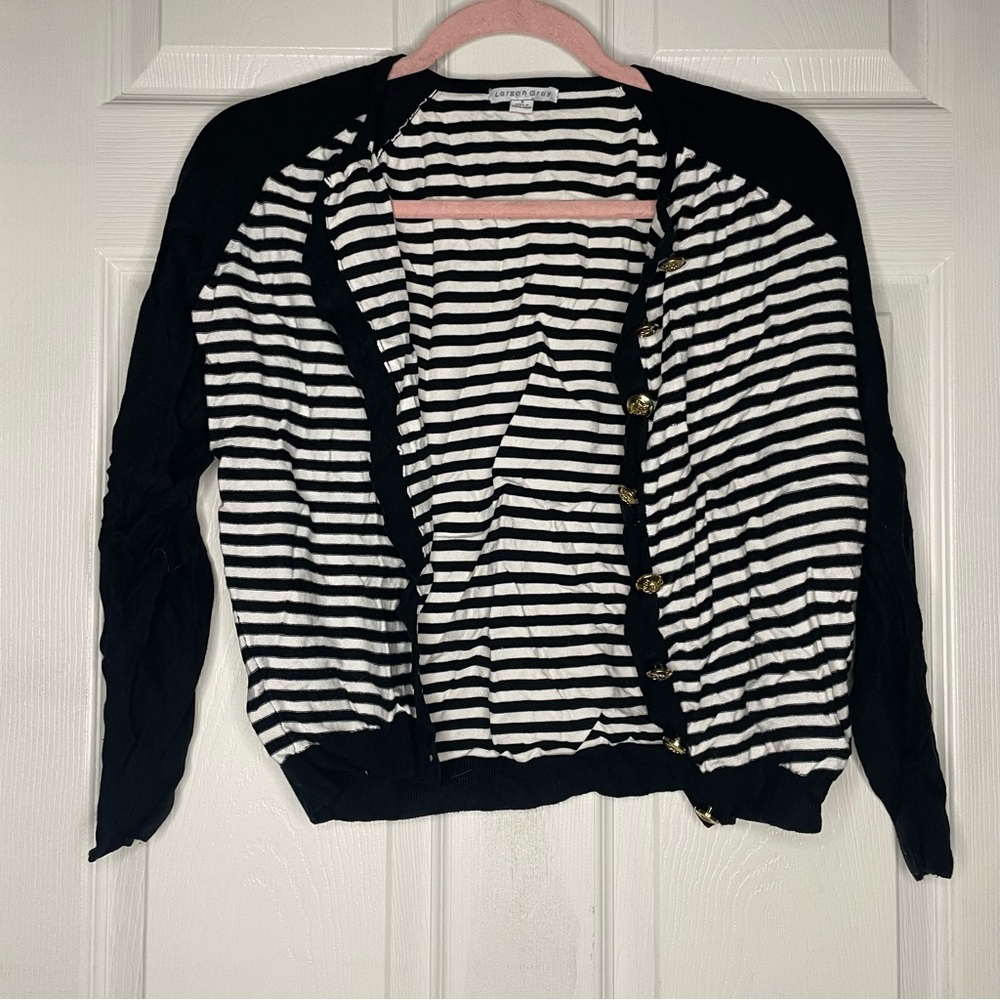 (Small) Larsen gray (revolve) black and white striped cardigan